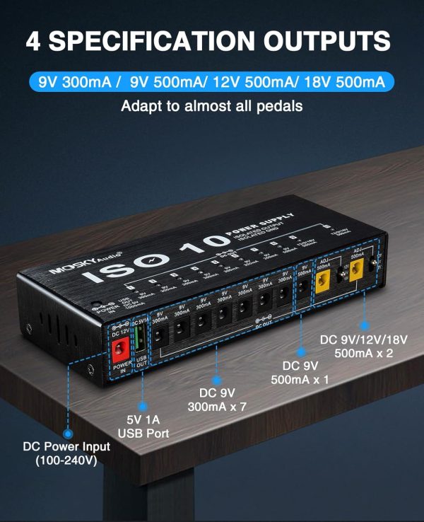 Mosky Guitar Pedal Power Supply 10 Isolated Outputs-3