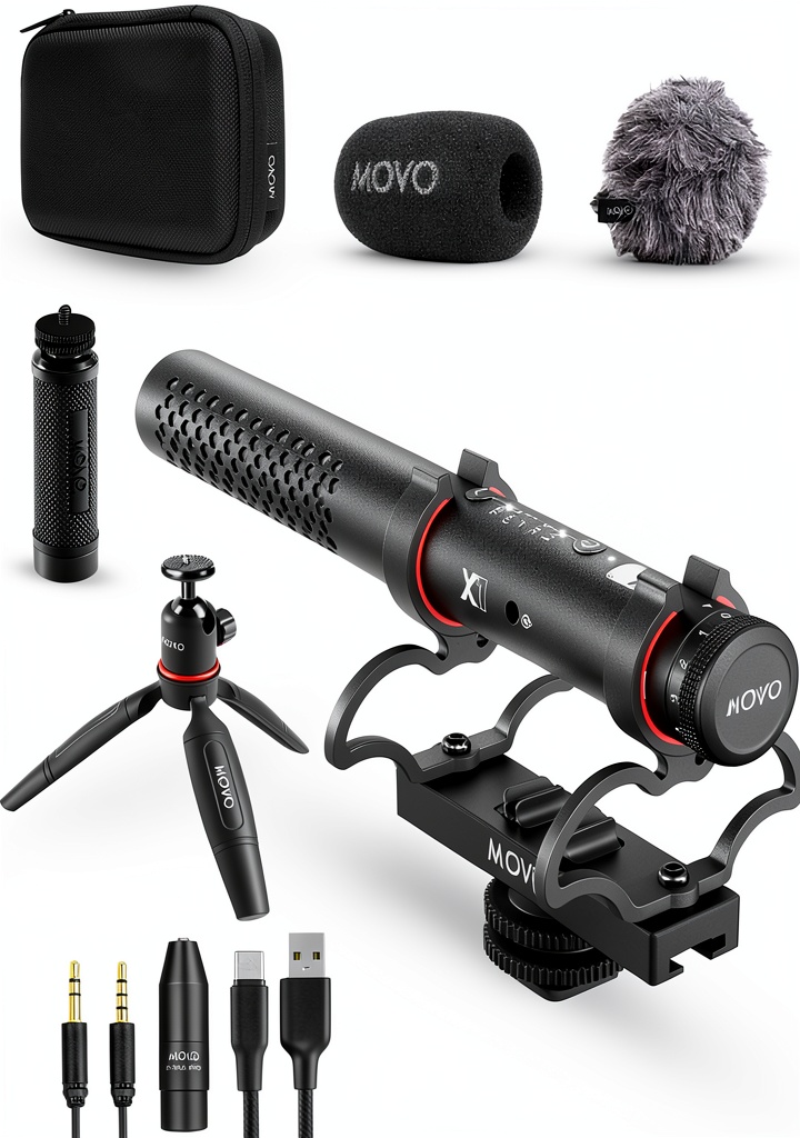 Movo X1 mounted on a DSLR camera in an outdoor setting